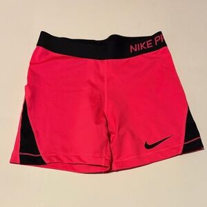 Nike Women's Bright Pink and Black Athletic Shorts